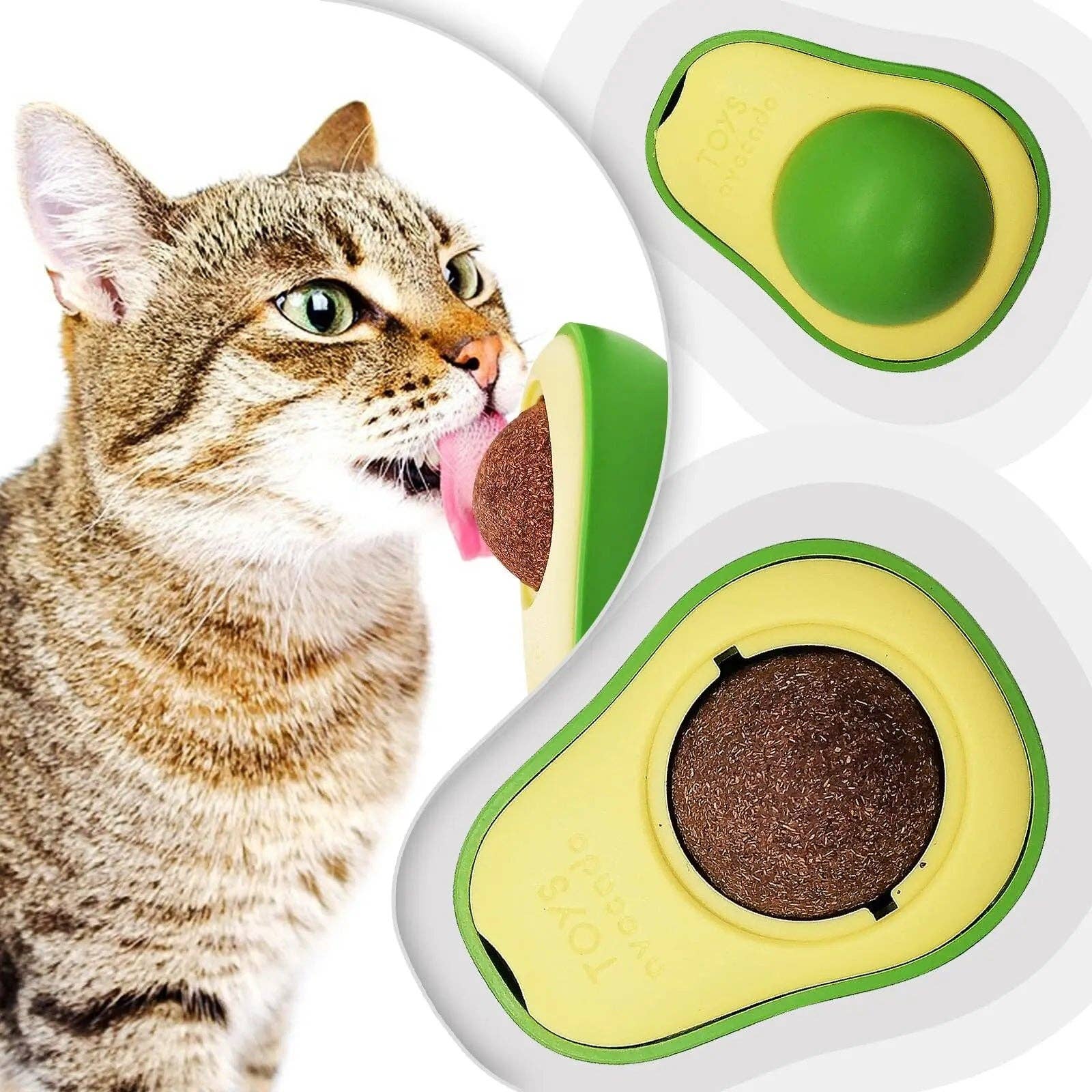 YIKELEATHER - Pet Cat Avocado Catnip Wall Balls Cat Toys Cat Edible Lick Balls Cat Products Spinable Treats Toys Kitten Supplies: WHITE