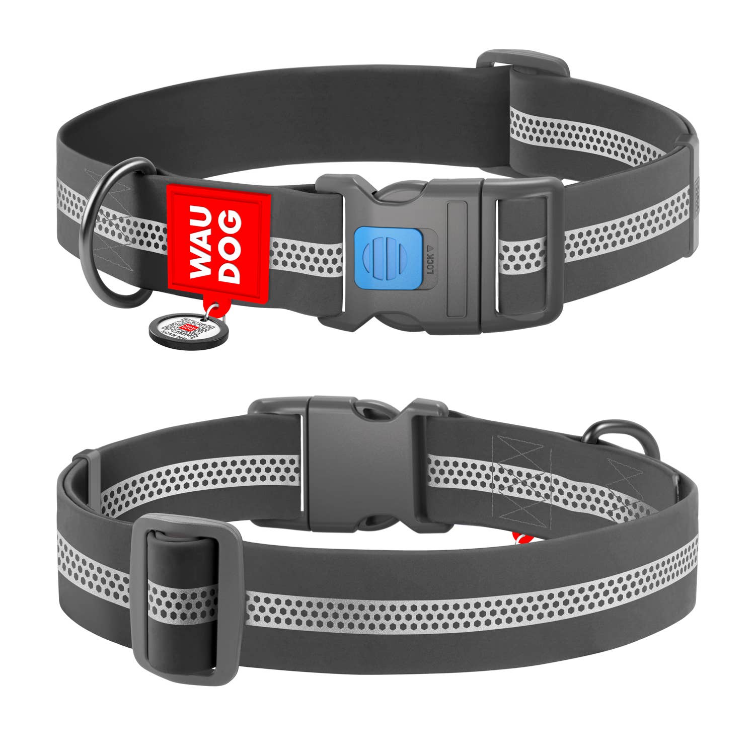 WAUDOG - Collar WAUDOG Waterproof reflective: L / Gray / plastic buckle-fastex