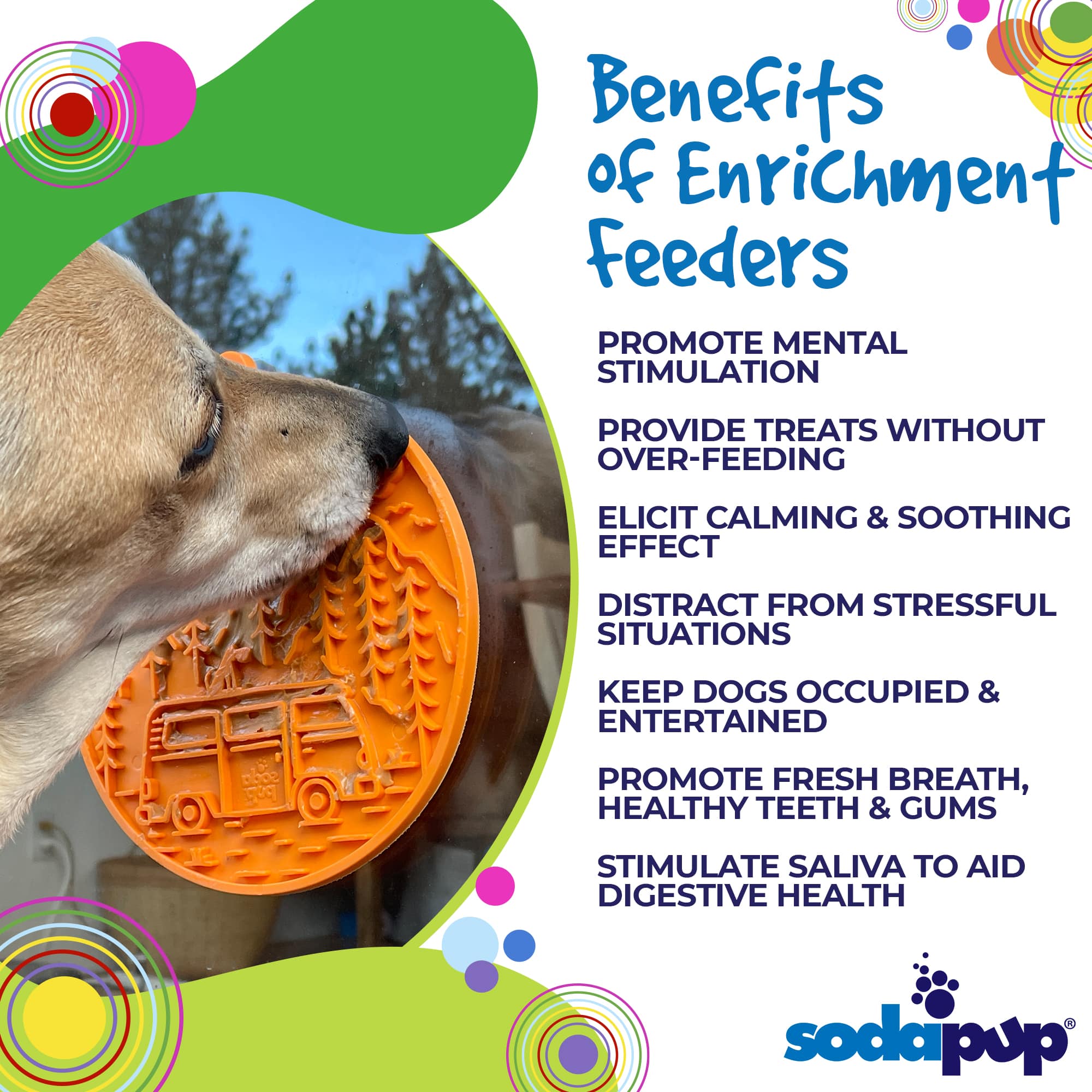 SodaPup Dog Toys - Camp eMat Enrichment Lick Mat With Suction Cups: Green