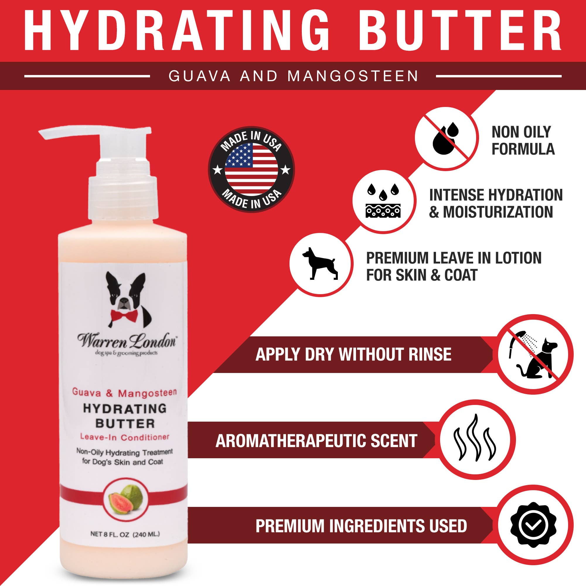 Warren London Dog Products - Hydrating Butter Leave-In Lotion - 3 Scents - 2 Sizes: Pomegranate & Acai / 8oz