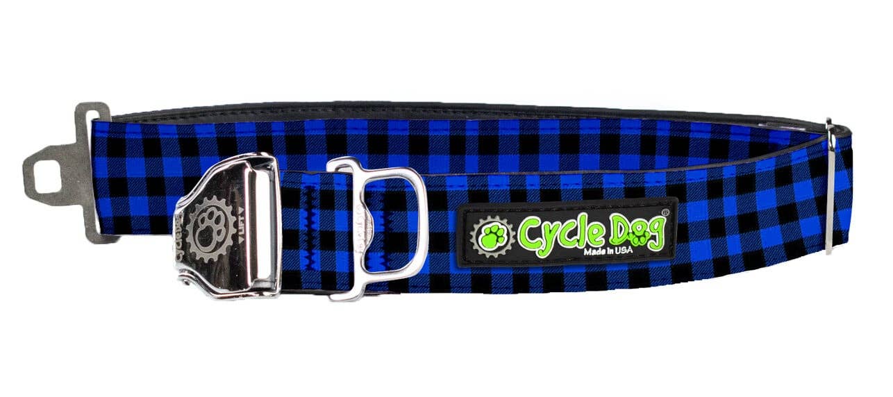 Cycle Dog - Blue Plaid Dog Collar: Latch-Lock Metal Buckle / Medium / Standard
