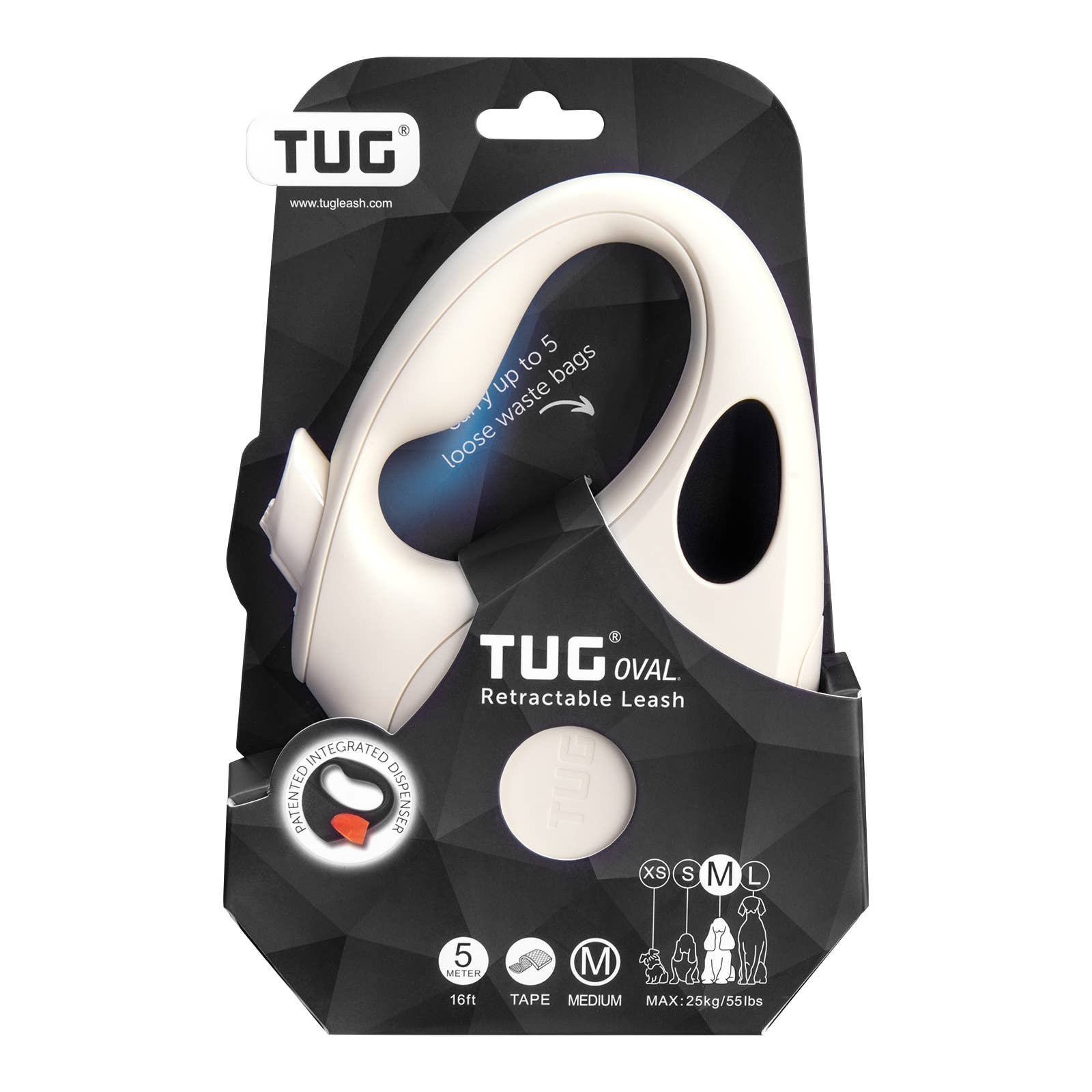 Tug Pet Products - TUG Retractable Dog Leash with Integrated Dispenser: Black / Large