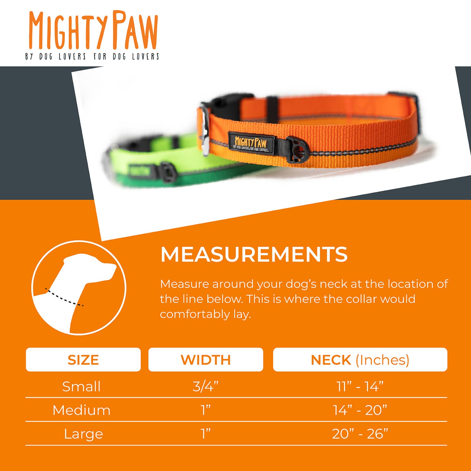 Mighty Paw - Standard Reflective Colorblast Dog Collar: Green / Large