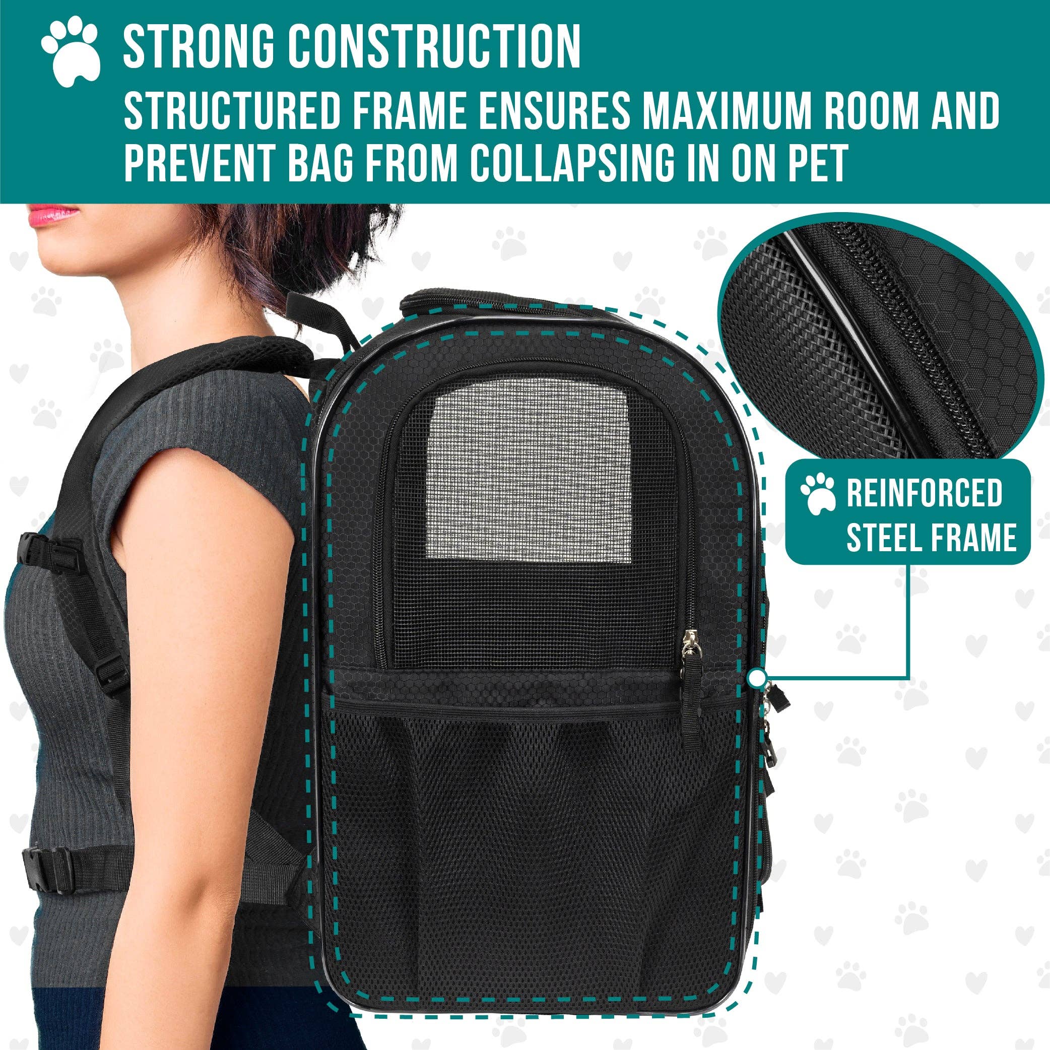 PetAmi - Ultimate 4 Way Entry Pet Carrier Backpack: Black / One Size - 14.5" x 11.5" x 18" (LxWxH)