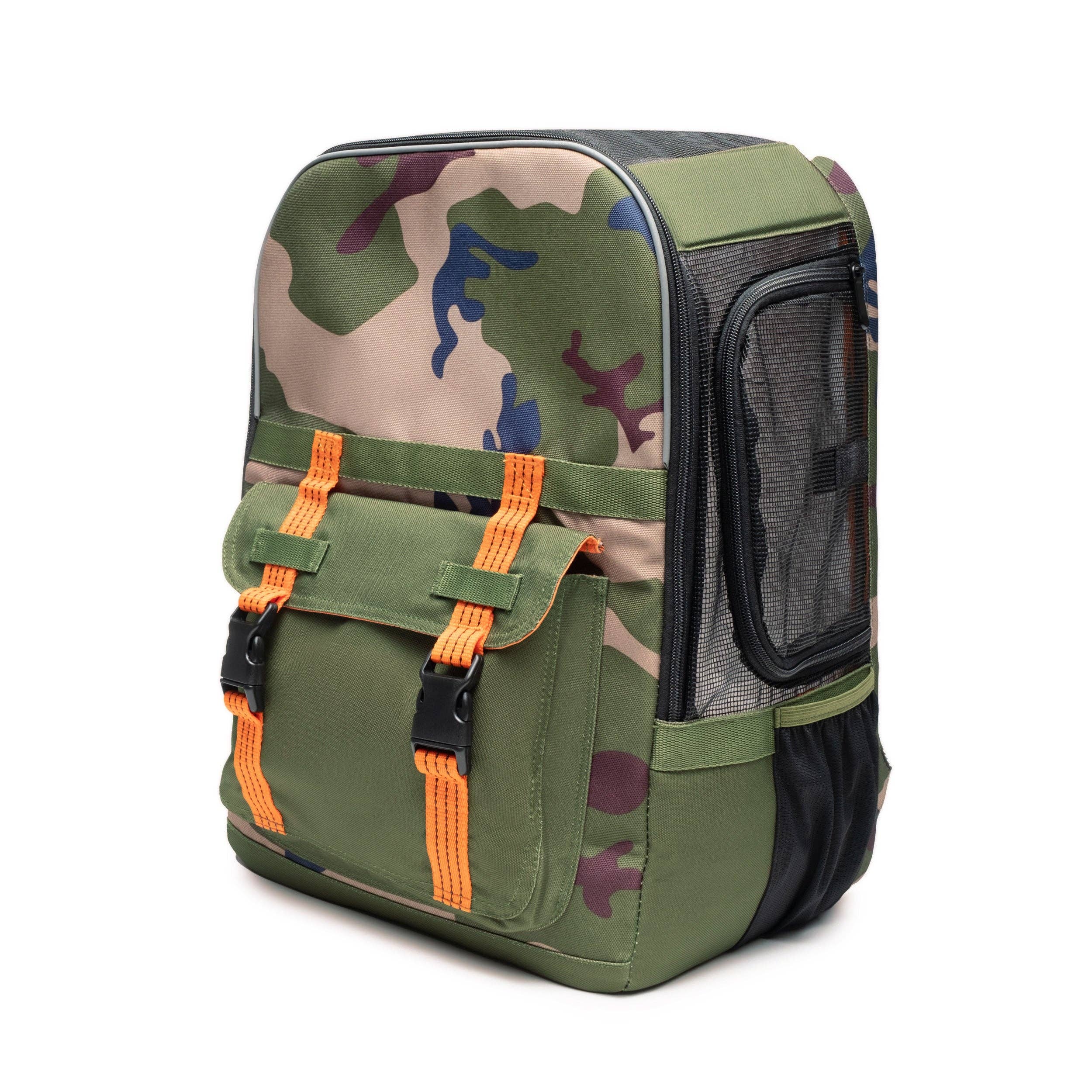 ROVERLUND - READY-FOR-ADVENTURE PET BACKPACK: CAMO / MAGENTA - UP TO 25LBS