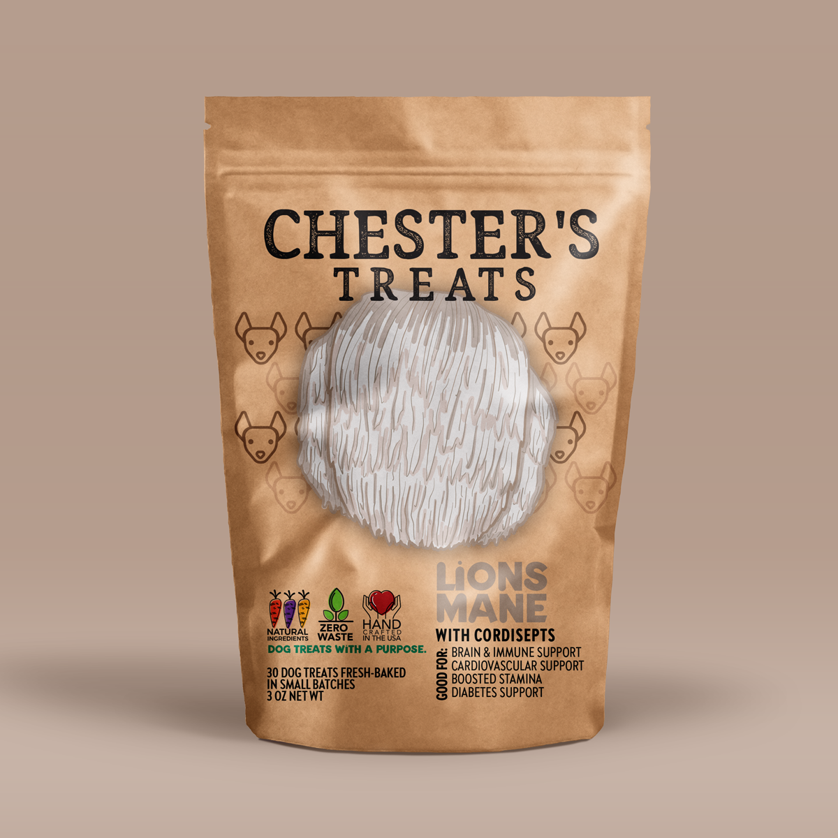 Chester's Dog Treats, LLC - CHESTER’S LIONS MANE MUSHROOM DOG TREATS