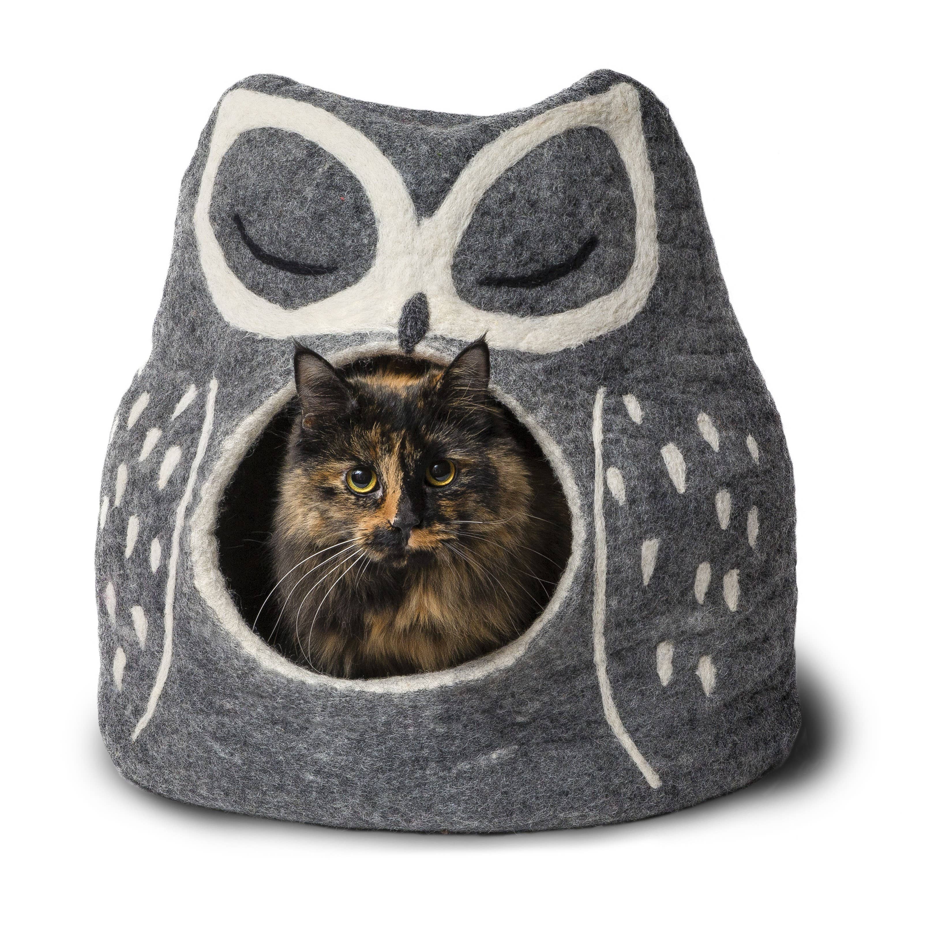 Dharma Dog Karma Cat - Owl Wool Pet Cave: Grey