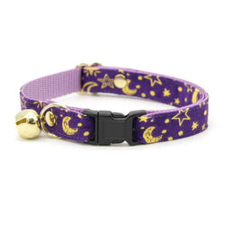 Made By Cleo - "Moonlight Purple" - Moon & Star Cat Collar Adult (8-13)