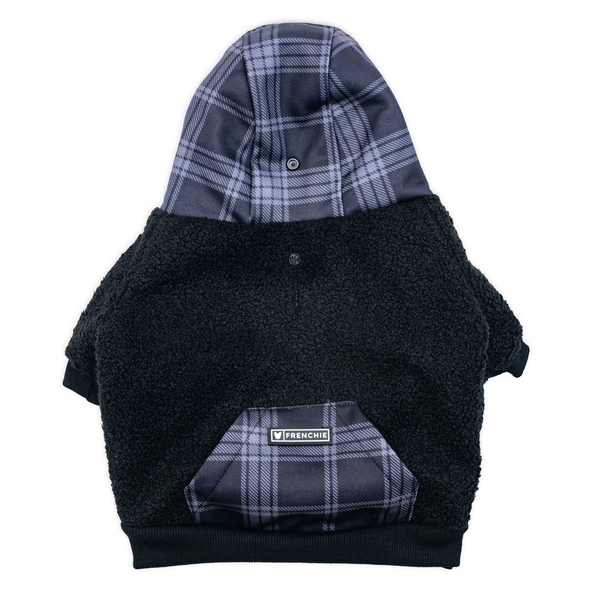 Frenchie - Frenchie Dog Hoodie - Black Plaid: XXL