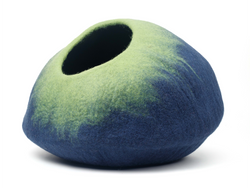 Felt Cat Cave Natural Felt Wool Cat Bed - Navy & Green