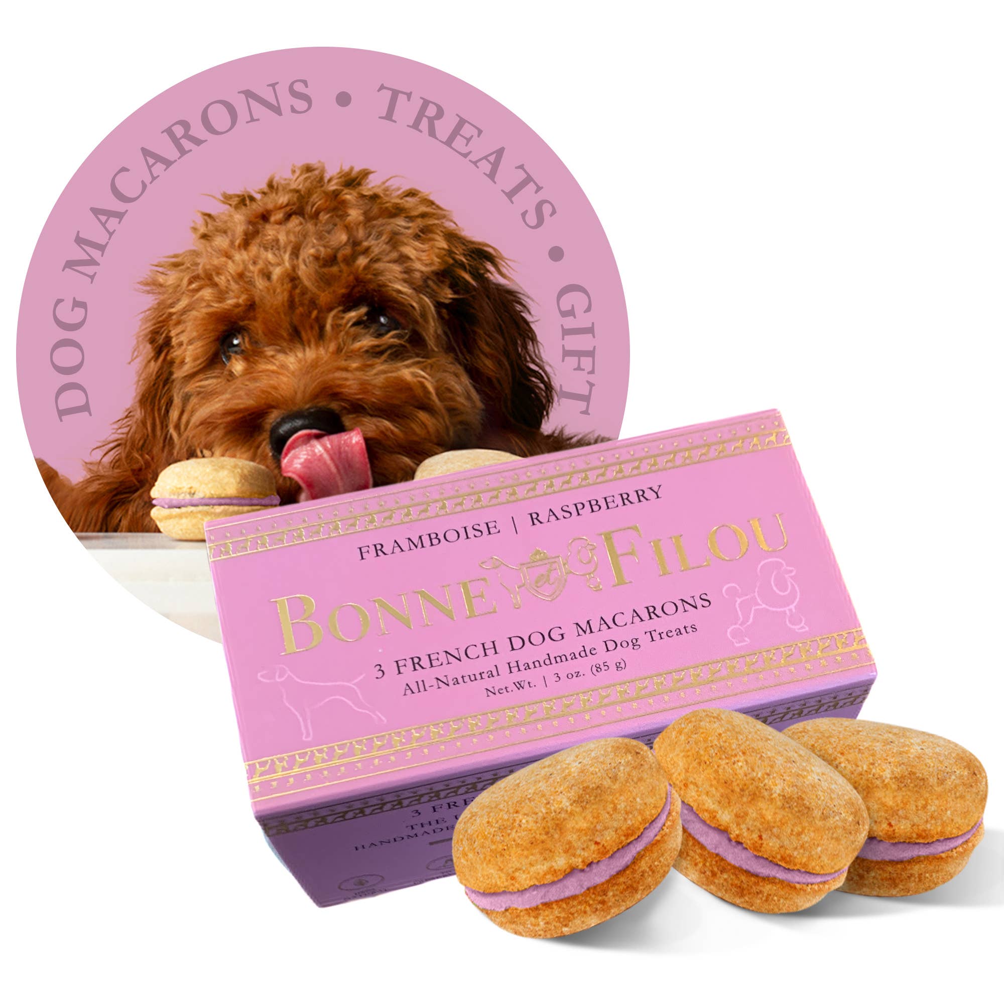 3-ct Raspberry Macaron Dog Treats Gift, Stocking Stuffers