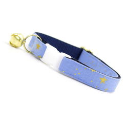 Made By Cleo - "Dusk" - Gold Stars on Periwinkle Cat Collar Adult Cat (8-13)