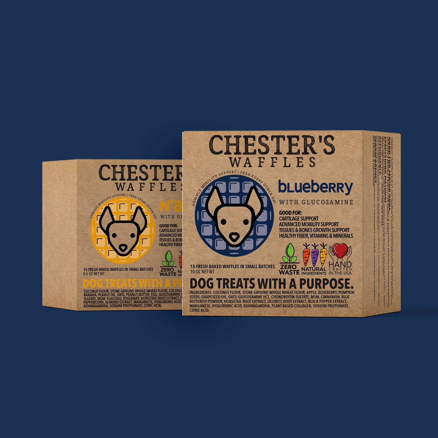 Chester's Dog Treats, LLC - CHESTER’S BLUEBERRY WAFFLES WITH GLUCOSAMINE FOR MOBILITY