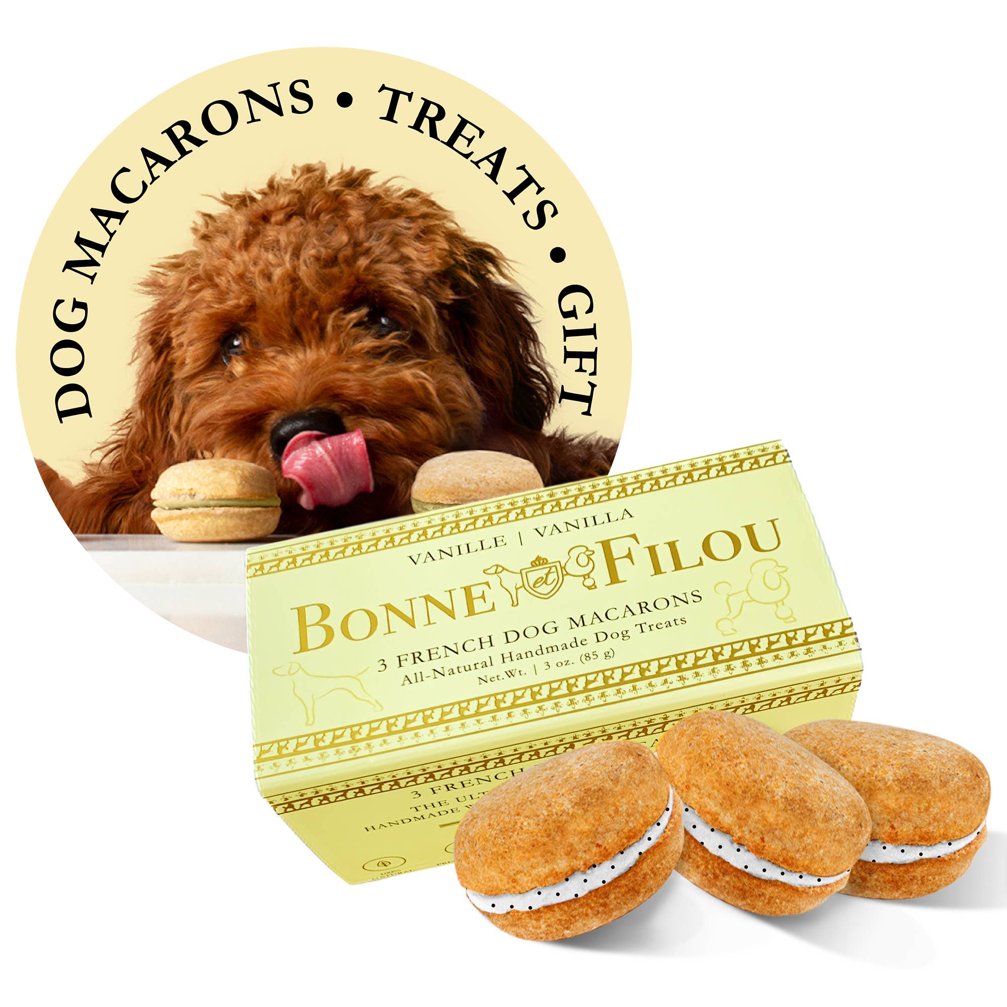 3-ct Vanilla Macaron Dog Treats, Dog Gift, Stocking Stuffers