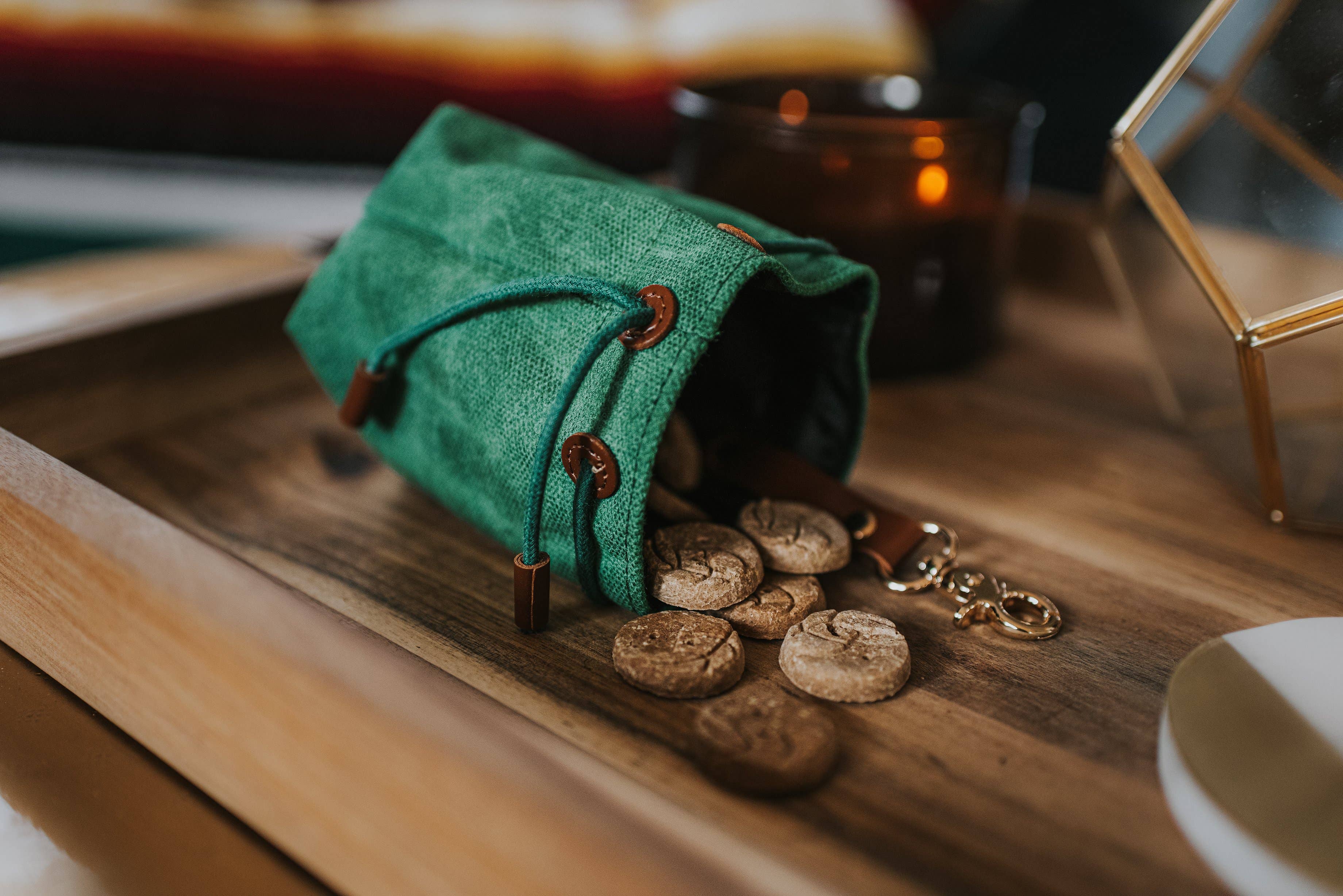 Foxmoth Waxed Canvas & Vegan Leather Treat Knapsack Pouch - pacific