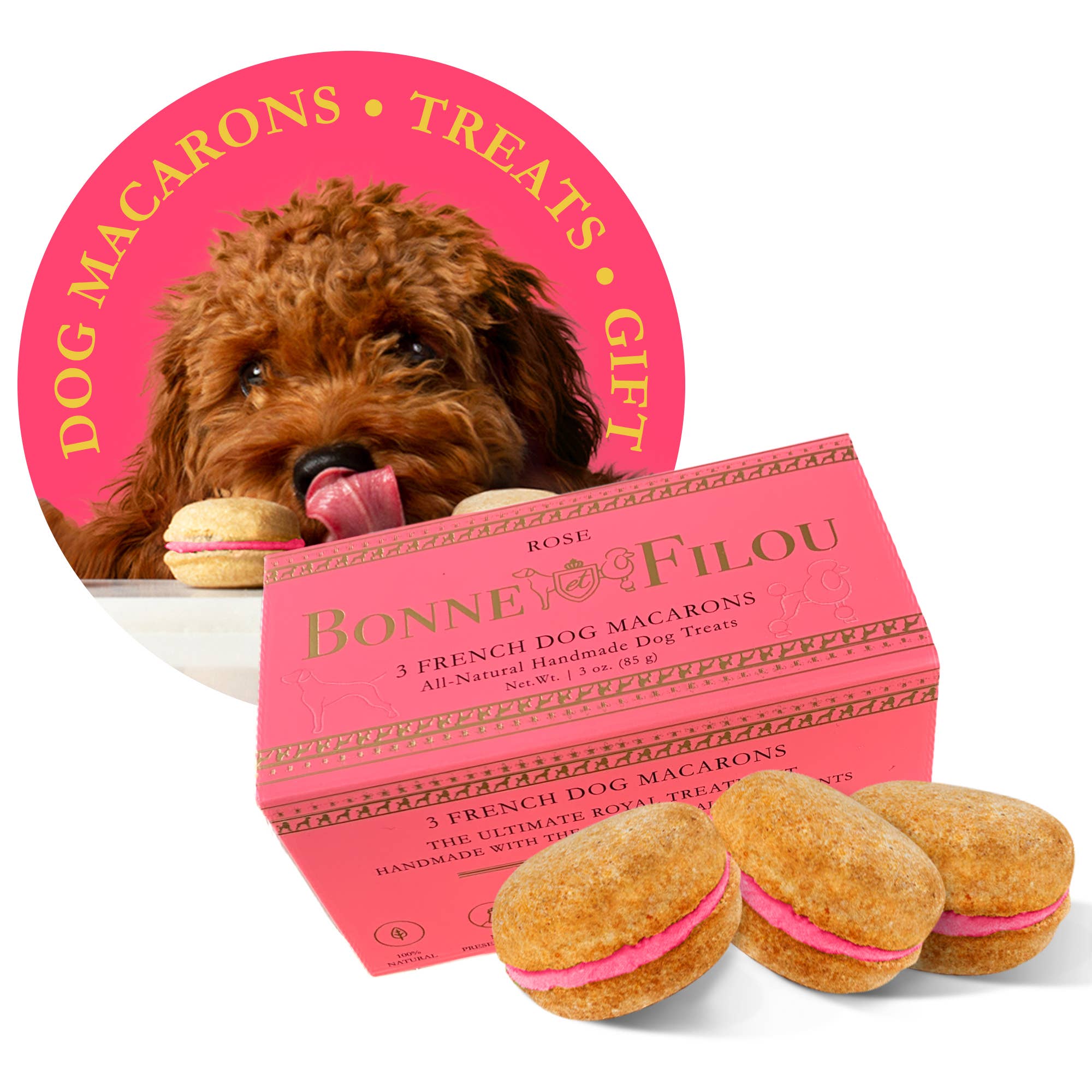 3-ct Rose Macaron Dog Treats, Dog Gift, Stocking Stuffers