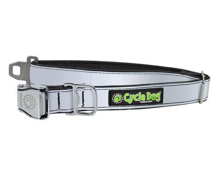 Cycle Dog - Silver Max Reflective Dog Collar: Latch-Lock Metal Buckle / Large / Standard