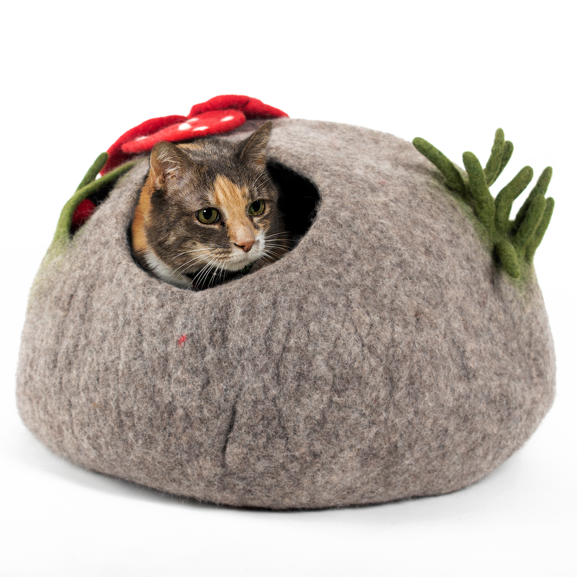 Felt Cat Cave Natural Wool Mushroom Cat Bed