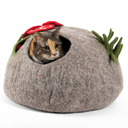 Felt Cat Cave Natural Wool Mushroom Cat Bed