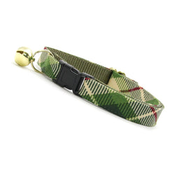 Made By Cleo - "Linden" - Green Plaid Cat Collar Adult (8-13)