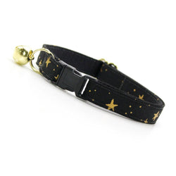 Made By Cleo - "Noir" - Black & Gold Star Cat Collar Adult (8-13)